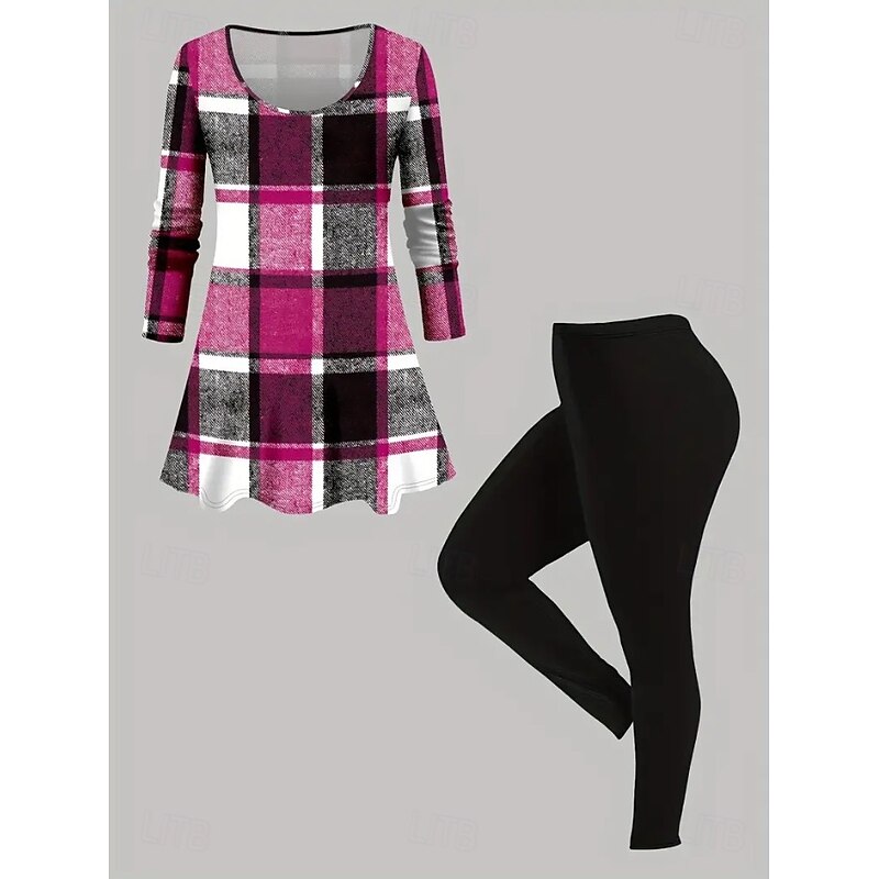 Women's Elegant Vacation Fashion Pants Sets Long Sleeve Round Neck Graphic Geometric Print Casual Daily Casual Daily Black Dark Pink Brown Spring Regular Fit3