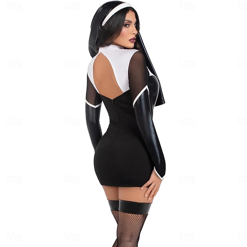 Nun Halloween Dress Fancy Costume Sexy Costume Adults' Women's Halloween Carnival Performance Party Easy Halloween Costumes Dress Up3