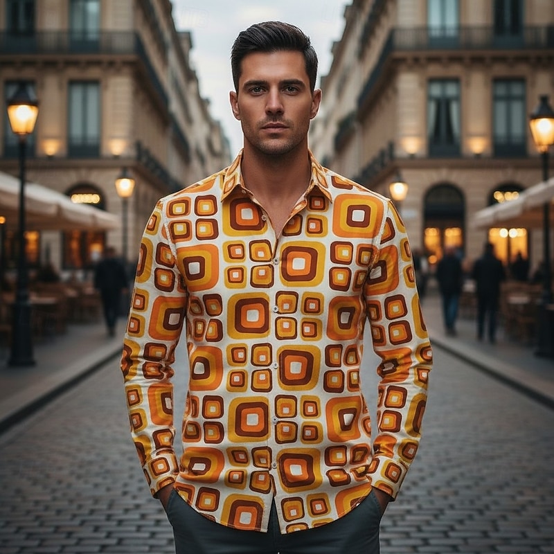 Retro Vintage 1970s Disco Shirt Aloha Shirt Hippie Geometic Psychedelic Fancy Dress Men's Halloween Carnival Vacation Party Daily Wear Adults' Shirt