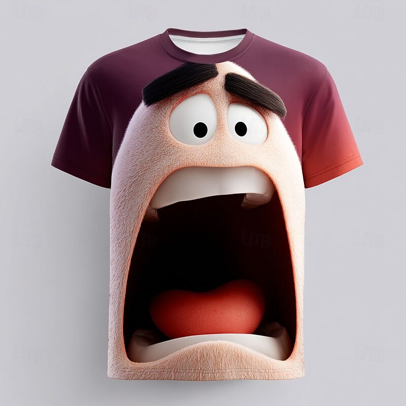 Men's Optical Illusion 3D Funny Emotes T Shirt Short Sleeve T shirt 3D Print Crew Neck Shirt Exaggerated Designer Party Daily Holiday Red Brown Green Summer Spring All Seasons Clothing Apparel S M L3