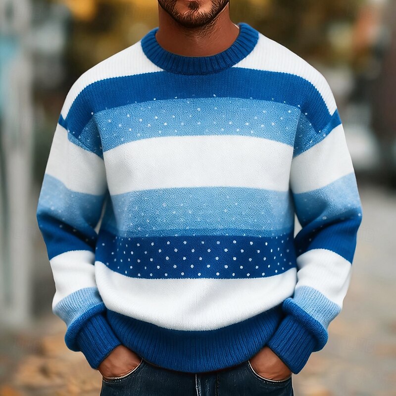 Men's Stripe Pullover Sweater Jumper Knitwear Crewneck Casual Vacation Street Daily 3D Print Knitting Keep Warm Long Sleeve Spring Fall Winter Blue Purple Brown