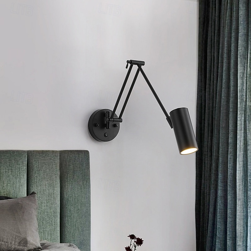 Vintage Industrial Swing Arm Wall Lamp Dimmable Switch Adjustable Gold Long Arm Wall Mounted Reading Light Black White Farmhouse Hardwire Bedroom Headboard Wall Lamp3