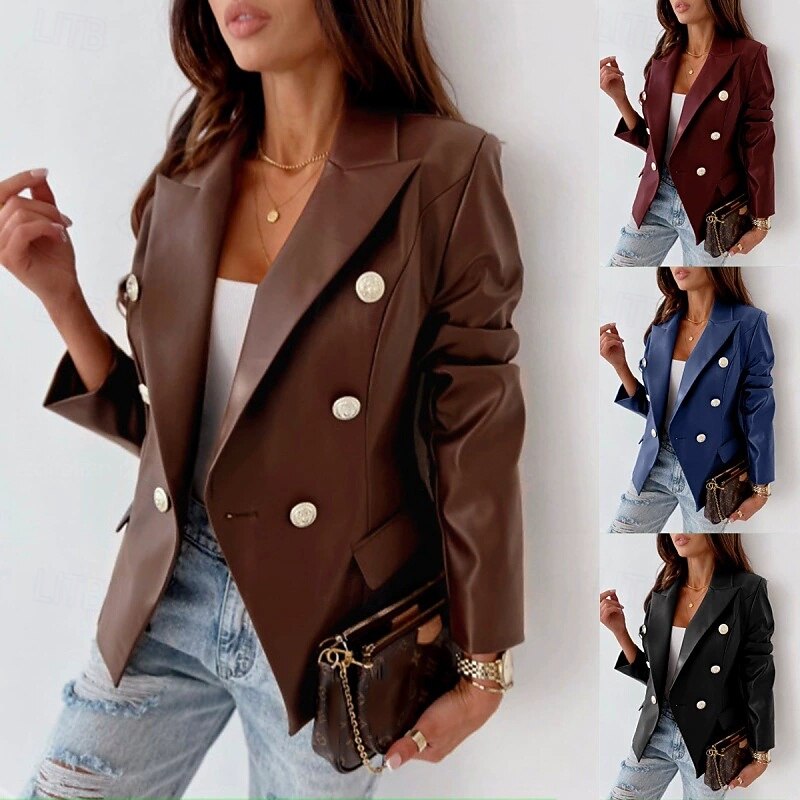 Women's Blazer Comfortable Pocket Buttons Elegant Fashion Outdoor Plain Going out Casual Daily Weekend Cardigan Regular Lapel Regular Fit Long Sleeve Outerwear Black Wine Blue Spring Fall