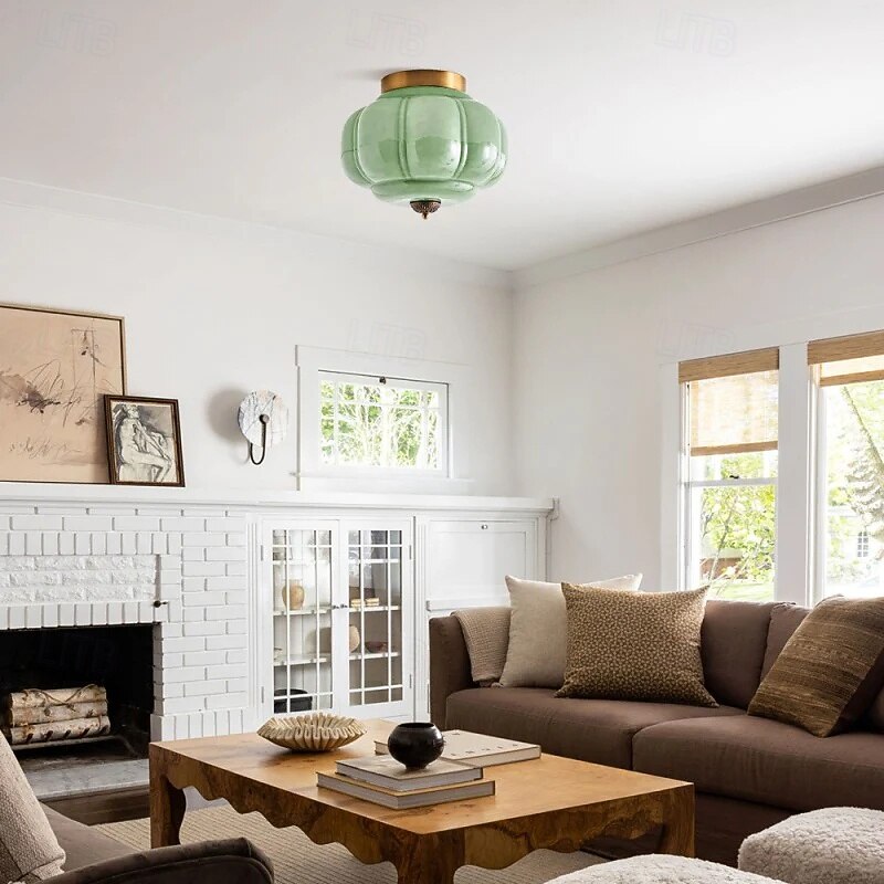 Vintage Milk Glass Semi Flush Mount Eloise Ceiling Light4