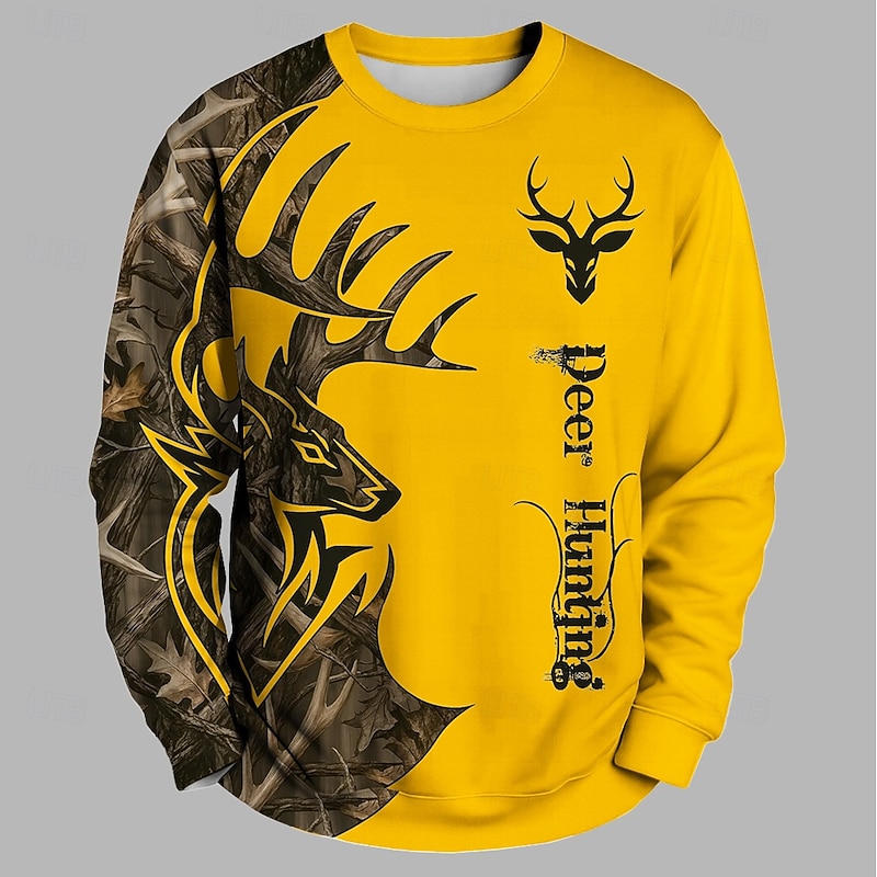Men's Deer Sweatshirt 3D Hunting Crew Neck Outdoor Sports Outdoor White Yellow Crewneck 3D Print Winter Spring &  Fall Designer4