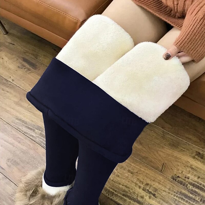 Lambskin Winter Leggings for Women, Fleece Lined Thermal High Waist Slim Pants, Thick Warm Stretch Cotton Jeggings for Cold Weather2