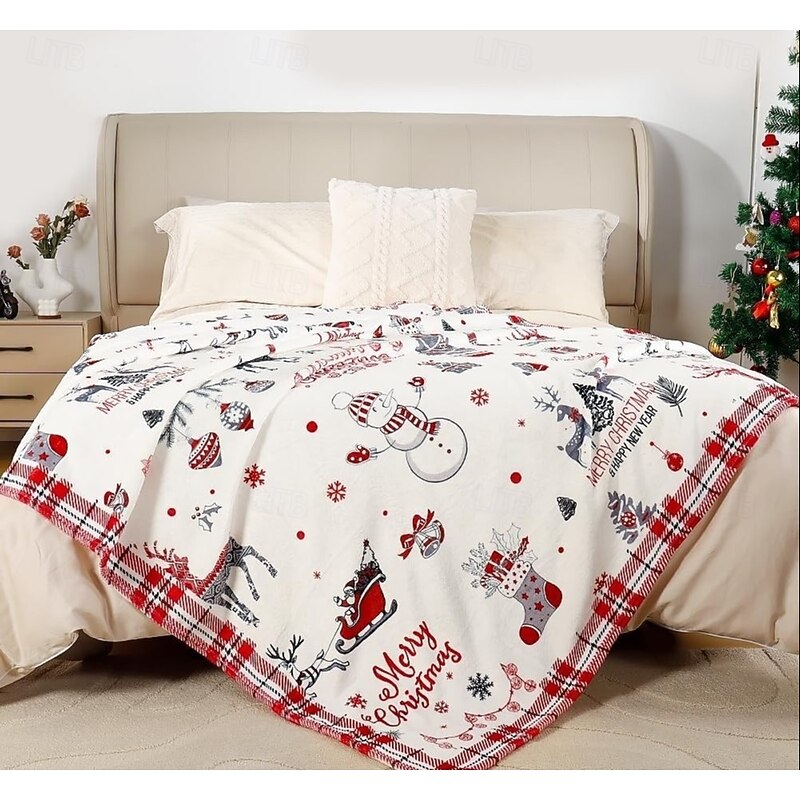 Christmas Reindeer Flannel Blanket, Ultra-Soft Plush Warm Throw, Holiday Bed & Sofa Decor for Winter2