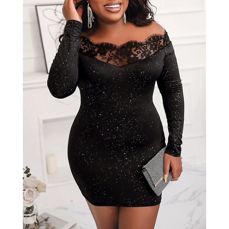 Women's Midi Dress Black Dress Sequin Dress Party Dress Casual Dress Elegant Fashion Modern Outdoor Party Daily Slim Plain Sleeveless Off Shoulder Black Spring Autumn3