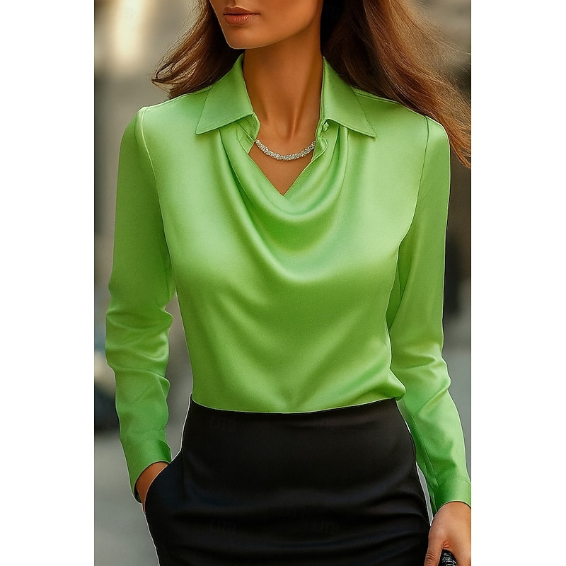 Women's Shirt Ombre Graphic Geometric Elegant Stylish Basic Long Sleeve Cowl Neck Regular Tops Work Party Evening Wear Daily Ruched Draped Grass Green Light Green Green Spring Fall Winter Spring3
