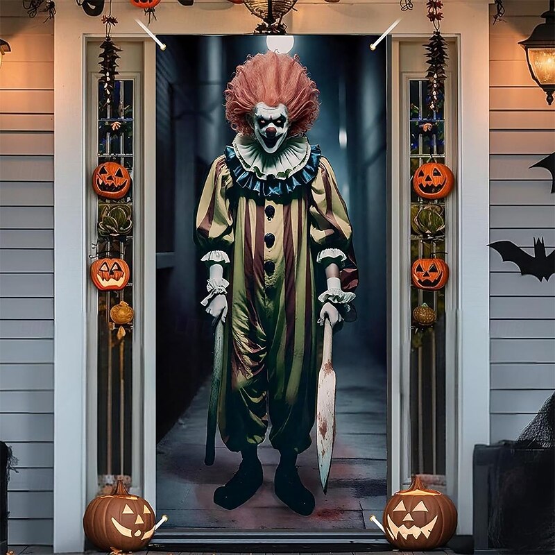 Halloween Tapestry Door Cover Outdoor Banners Clown 3D Dark Punk Gothic Style Party Dorm Teens Room College Dorm Guys Man Cave Frat Bedroom Shooting Backgrounds Home Decor3