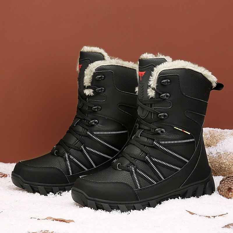 Men's Waterproof Black Snow Boots with Fur Lining, Anti-Slip Outsole and Warm Insulation, Durable Outdoor Winter Footwear for Hiking, Camping, Skiing and Cold Weather Travel