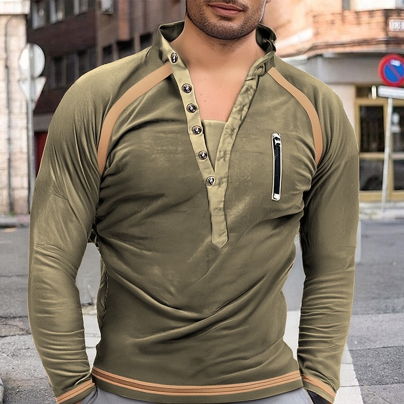 Men's Sweatshirt Wine Blue Khaki Light Grey Dark Gray Standing Collar Color Block Patchwork Sports & Outdoor Daily Holiday Cotton Streetwear Basic Casual Fall Winter Clothing Apparel Hoodies