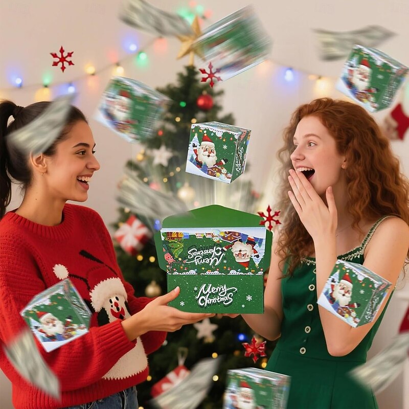6/10/12/16/20pcs Christmas Surprise Jumping Box Set - Festive Red Paper Gift Box with Santa Claus Design Foldable Christmas Money Bounce Box DIY Unique Folding Bouncing Cash Pop Up Gift Boxes4