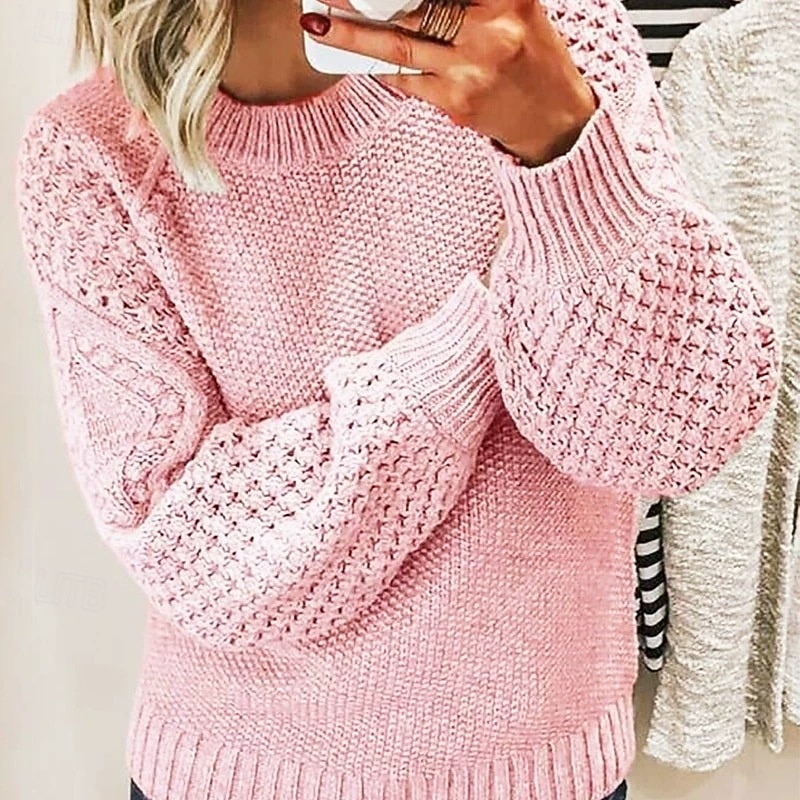Women's Sweater Pullover Streetwear Casual Floral Crew Neck Knitted Lantern Sleeve Long Sleeve Regular Tops Knit Daily Holiday Going out Black White Fall Winter