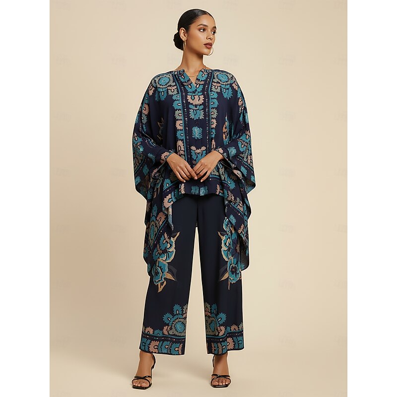 Women's Wide Leg Pants Ethnic Floral Placement Print Elastic Waist Casual Vacation Spring Fall3