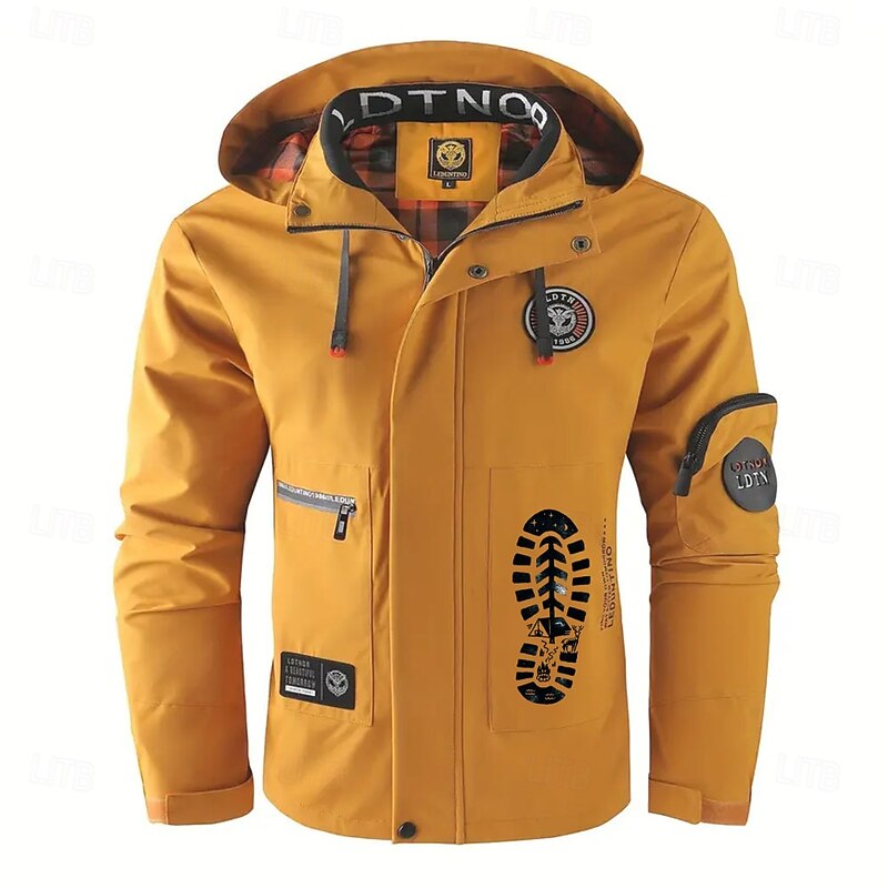 Men's Footprint / Paw Windbreaker Hooded Jacket Parka Waterproof Windproof Multi-Pockets Casual Outdoor Camping & Hiking Detachable Hood Full Zip Coat Outerwear Fall Winter Stand Collar Long Sleeve