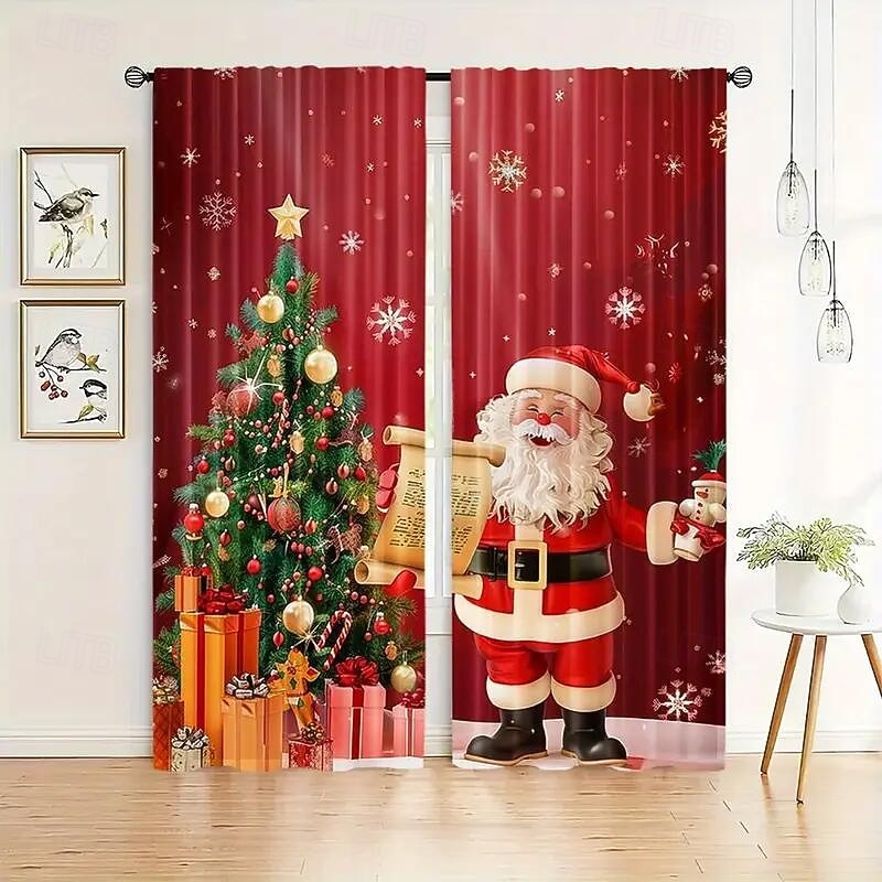 Christmas Cafe Curtains with Colorful Lights, Cartoon Printed Small Window Valance for Kitchen, Sink, Cabinet, Xmas Holiday Decorative Short Curtain