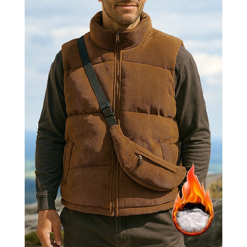 Men's Hiking Jacket Puffer Vest Thermal Vest Sleeveless Top Outdoor Thermal Warm Winter Zipper Polyester Black White Coffee Hunting Fishing Climbing3