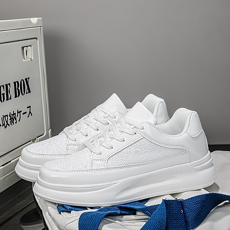 Men's All White Chunky Sneakers – Comfortable Thick Sole Lace-Up Sport Shoes for Running, Gym and Casual Daily Style4