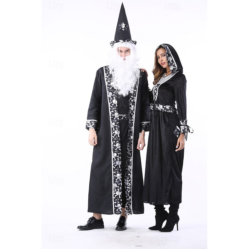 Witch Wizard Halloween Dress Fancy Costume Couples' Costumes Cosplay Adults' Women's Halloween Carnival Performance Party Easy Halloween Costumes Dress Up3
