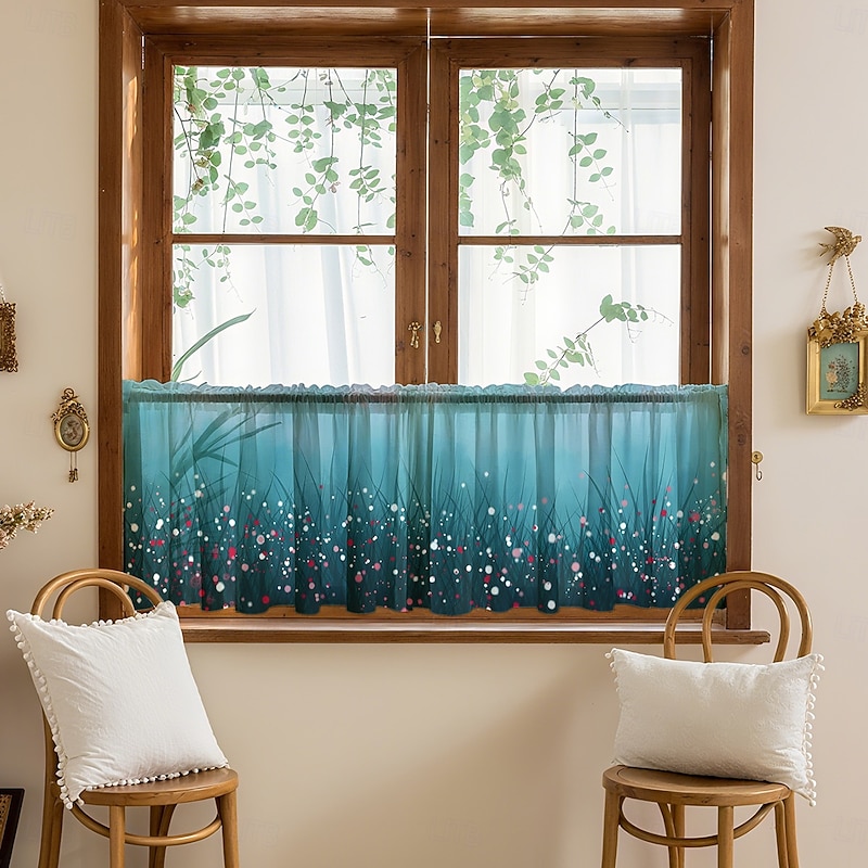 1PC Multicolor Pattern Short Kitchen Curtain, Half Window Cafe Curtain, Cross-Border Christmas Small Window Decoration, Polyester Cotton4