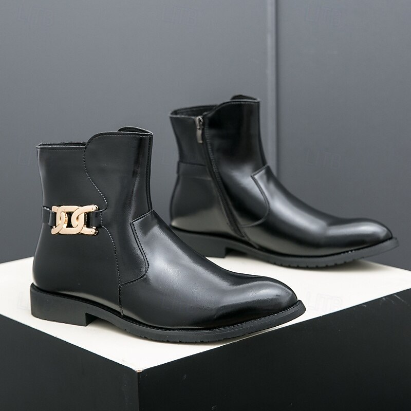 Men's Black Faux Leather Ankle Boots with Lace-Up Design, Chic and Comfortable for Business Meetings, Dressy Casual and Nightlife4