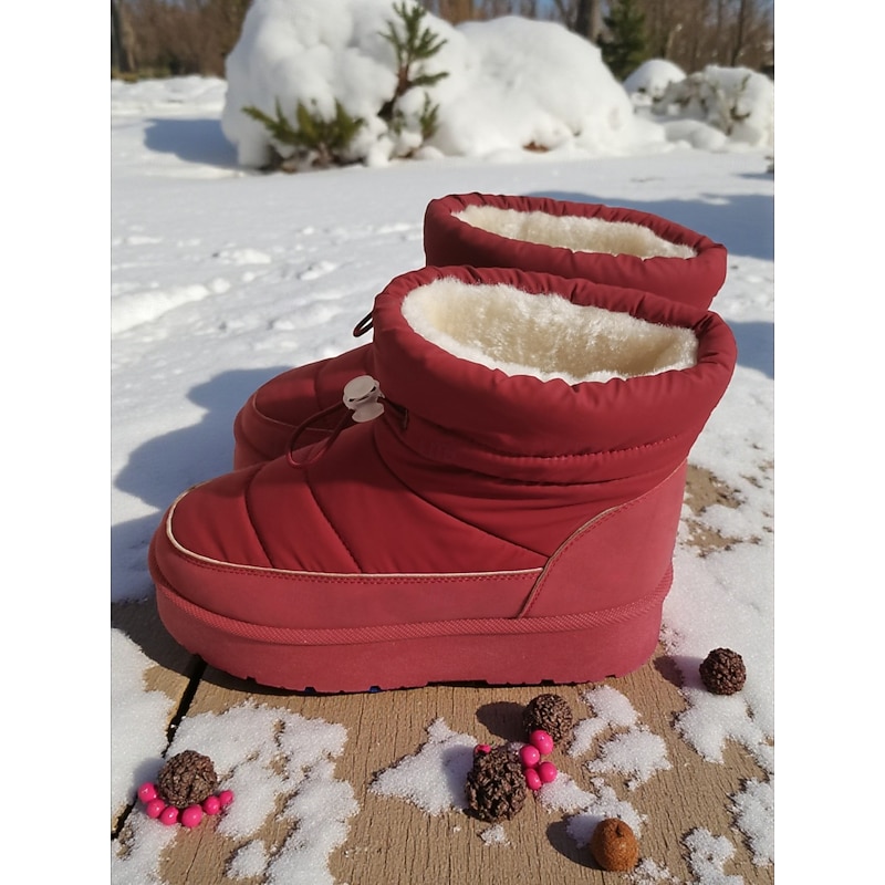 Women's Winter Platform Snow Boots with Warm Fleece Lining – Waterproof Padded Ankle Boots for Christmas, Outdoor Hiking and Cold Weather