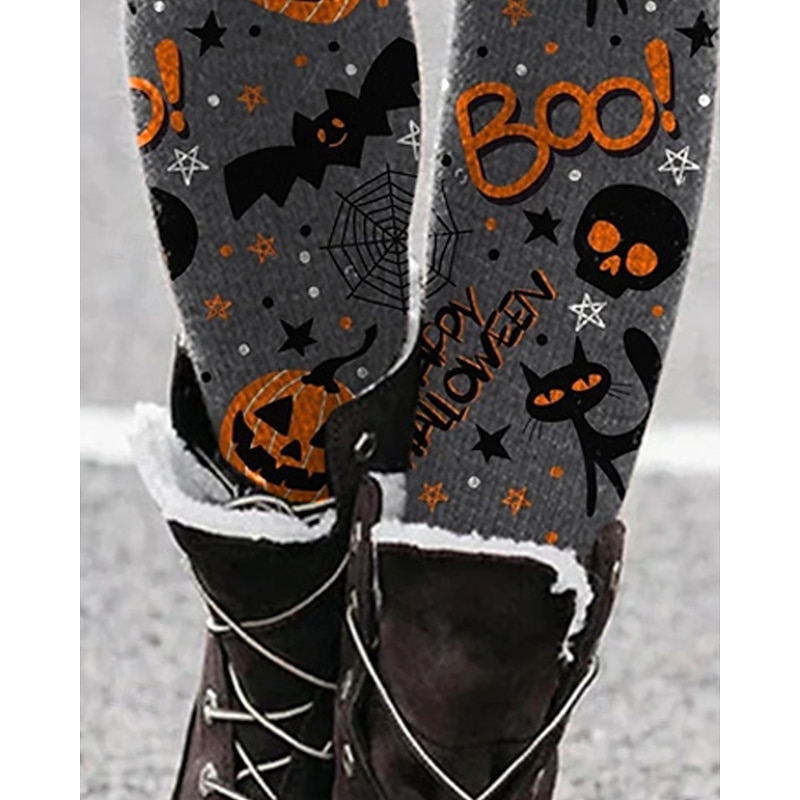 Women's Pants Trousers Leggings Cozy Leggings Streetwear Casual Full Length High WaistPantsHalloween Pumpkin Elastic Waist Print Breathability Comfortable Stretchy Vacation Street Daily Wear Gray3