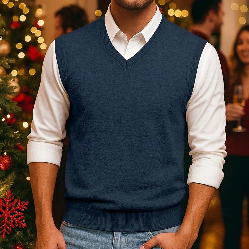 Men's Sweater Sweater Vest Pullover Sweater Jumper Ribbed Knit Regular Tops Knitted Slim Fit Plain V Neck Knitwear Contemporary Business Casual Clothing Apparel Spring Fall Camel Black M L XL3