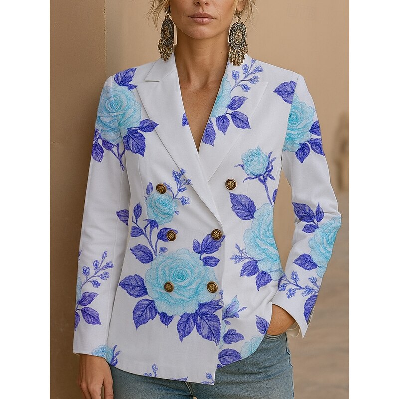 Women's Blazer Windproof Comfortable Buttons Elegant Vintage Fashion Cute Floral Casual Regular Notch Lapel Regular Fit Long Sleeve Outerwear White Pink Purple Spring Fall3