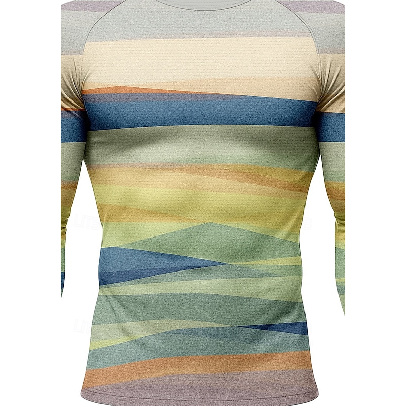 Men's Compression Shirt Running Shirt 3D Print Long Sleeve Base Layer Geometric Quick Dry Compression Power Flex Moisture Wicking Gym Workout Active Training Cycling Sportswear Activewear Blue3