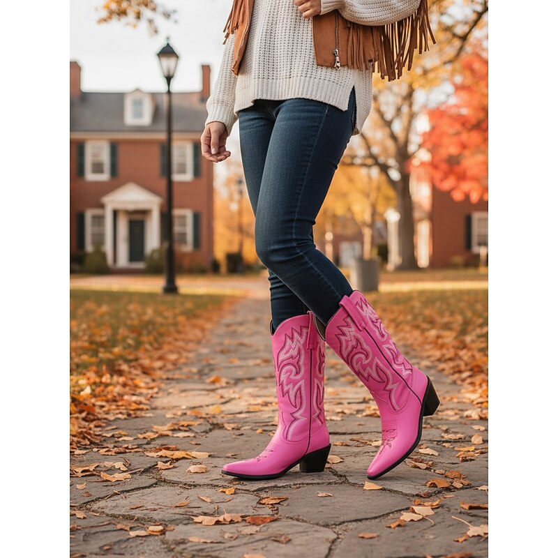 Women's Western Cowboy Boots with Embroidered Rhinestone Detailing, Ideal for Urban Bohemian Fashion and Festival Occasions