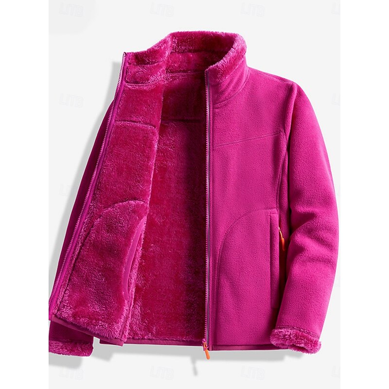 Women's Sherpa Jacket Comfortable Breathable Zipper Pocket Casual Plain Vacation Street Casual Daily Wear Single Breasted Regular Stand Collar Regular Fit Long Sleeve Outerwear Pink Purple Fuchsia4