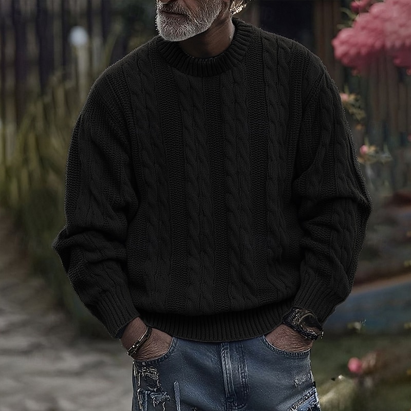 Men's Pullover Sweater Jumper Knit Sweater Ribbed Knit Regular Tops Knitted Plain Crew Neck Fashion Basic Vacation Daily Wear Clothing Apparel Fall Winter Black White M L XL3