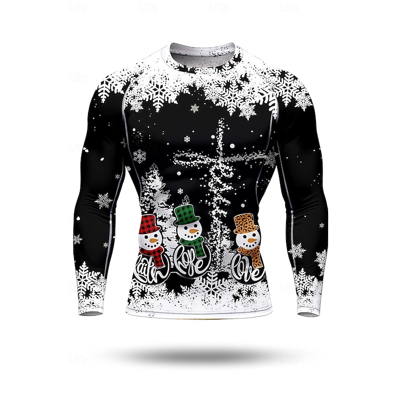 Christmas Men's Compression Shirt Running Shirt Long Sleeve Tee Tshirt Letter Quick Dry Compression Power Flex Moisture Wicking Gym Workout Active Training Exercise Sportswear Activewear Black