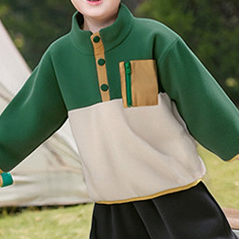 Kids Unisex Baseball Jackets Outerwear Color Block Long Sleeve Comfort Buttons Soft Coat Outdoor Fashion Daily Green Spring Fall 4 years+4