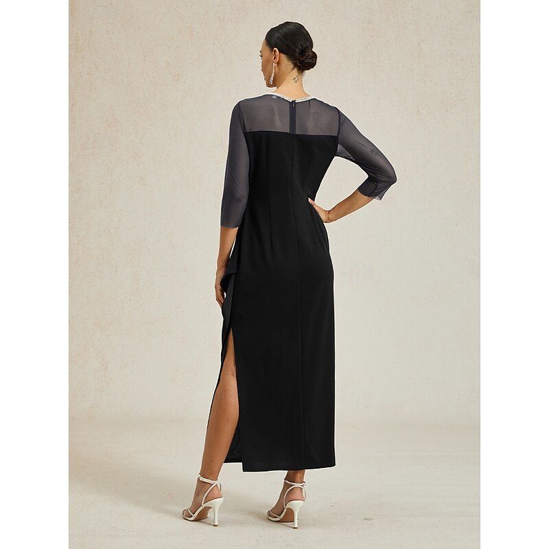Women's Maxi Dress Sheath Dress Elegant Party Formal Solid Color 3/4 Length Sleeve Crew Neck Black Summer Spring Fall3