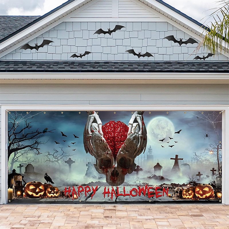 Halloween Tapestry Garage Door Cover Large Hanging Backdrop Bloodstains Dark Punk Gothic Style Party Outdoor Shooting Backgrounds Yard Haunted House Home Decor2