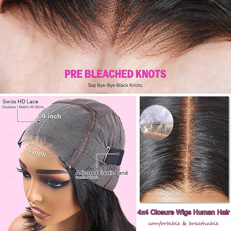 4x4 Glueless HD Lace Closure Wig Human Hair Body Wave Lace Closure Wigs Human Hair Pre Plucked Wear And Go Body Wave Wig Human Hair4