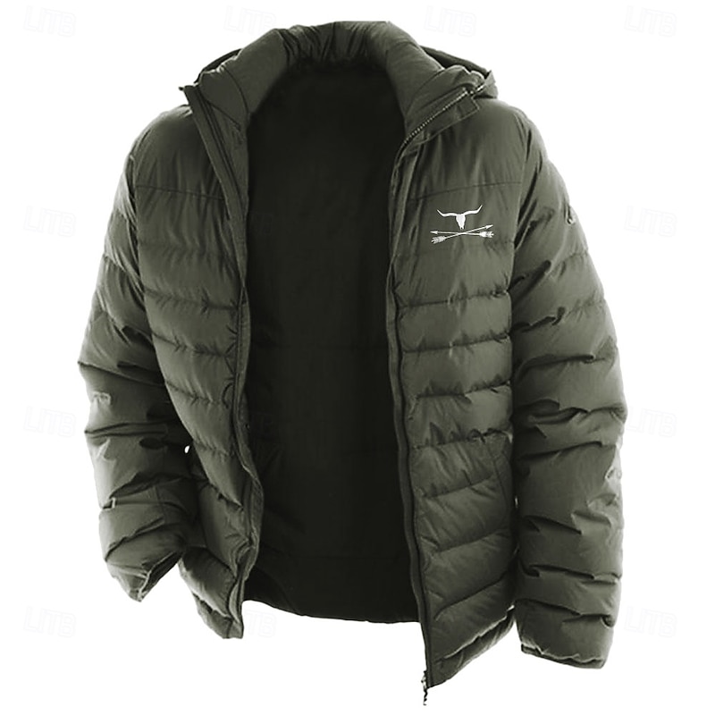 Men's Cow Print Winter Coat Down Jacket Puffer Jacket Thermal Warm Rain Waterproof Lightweight Casual Outdoor Daily Padded Quilted Hooded Jacket Fall Winter Hooded Long Sleeve Black Red Royal Blue