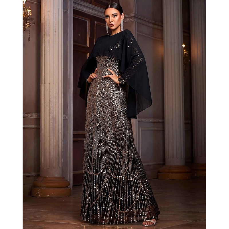 A-Line Evening Gown Elegant Formal Dress Formal Wedding Floor Length Sleeveless Crew Neck Sequined with Ruched Sequin Slit 2025