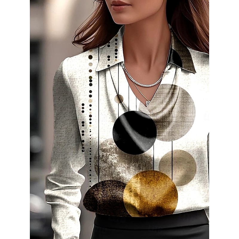 Women's Shirt Ombre Graphic Geometric Elegant Stylish Modern Long Sleeve Cowl Neck Regular Tops Work Party Evening Wear Daily Ruched Draped Dusty Blue Beige Fall Winter2