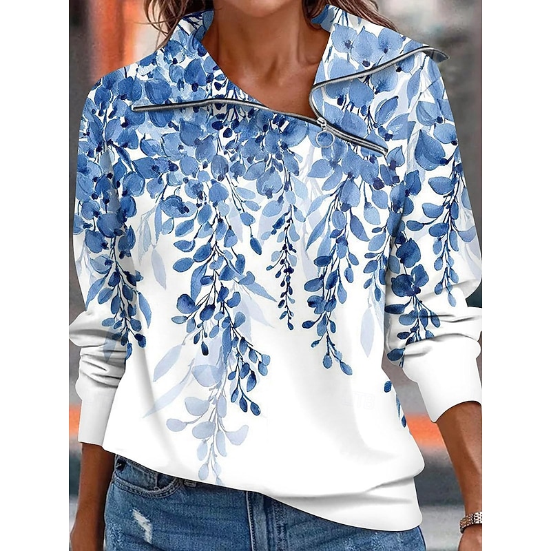 Women's Zip Up Sweatshirts Graphic Geometric Casual Long Sleeve High Neck Regular Tops Casual Black White Red Blue Fall Winter3