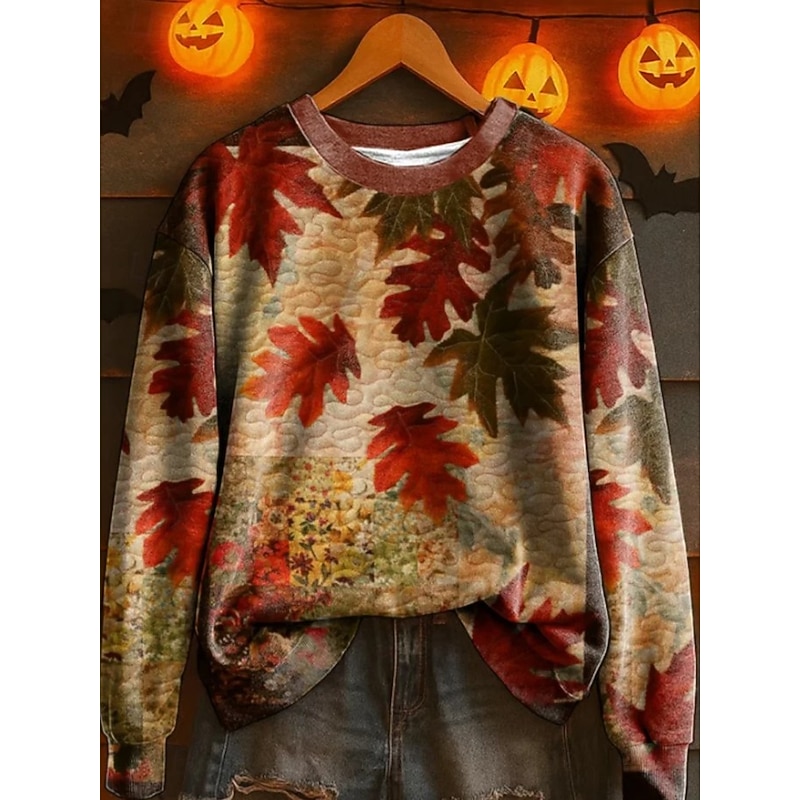 Women's Pullover Sweatshirt Floral Graphic Fashion Casual Long Sleeve Crew Neck Regular Tops Street Dailywear Casual Print Maroon Orange Brown Khaki Fall Winter
