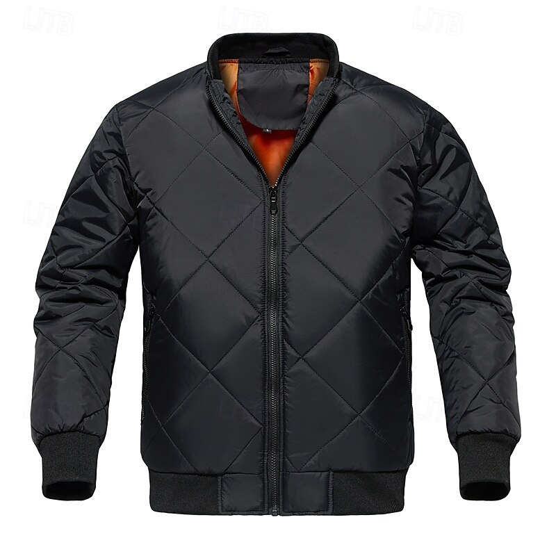 Men's Winter Coat Bomber Jacket Quilted Jacket Parka Pocket Polyster Vacation Daily Wear Date Regular Fashion Casual Comfortable Thermal Warm Fall Winter Solid / Plain Color Wine Black Brown Khaki3