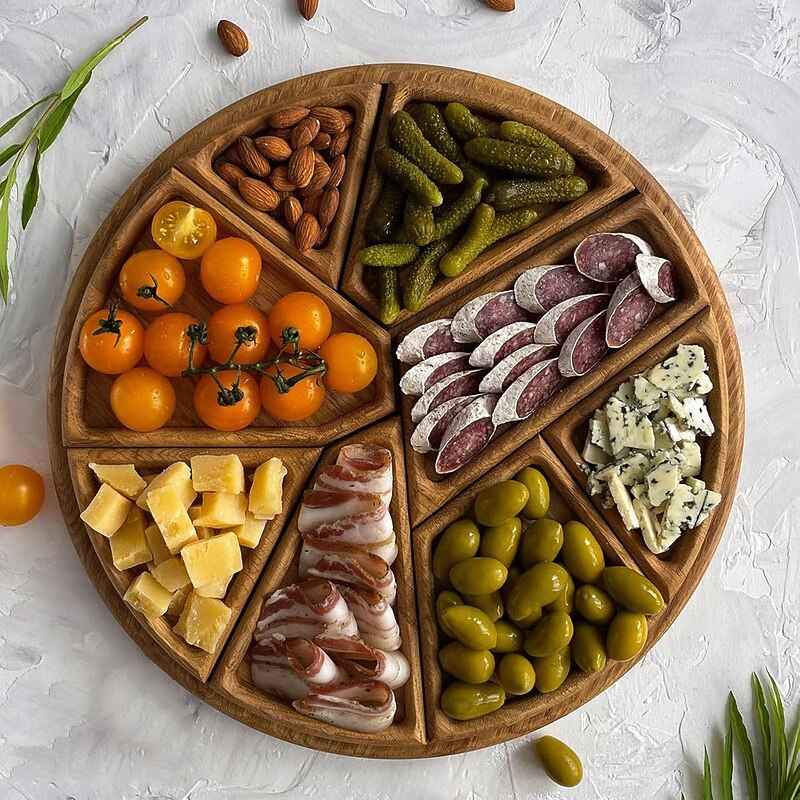 8-Compartment Split Wooden Tray Solid Wood Divided Serving Tray Composite Wood Divided Serving Plate for Snacks, Tea, and Small Portions - Ideal for Parties, Picnics, and Home Use3