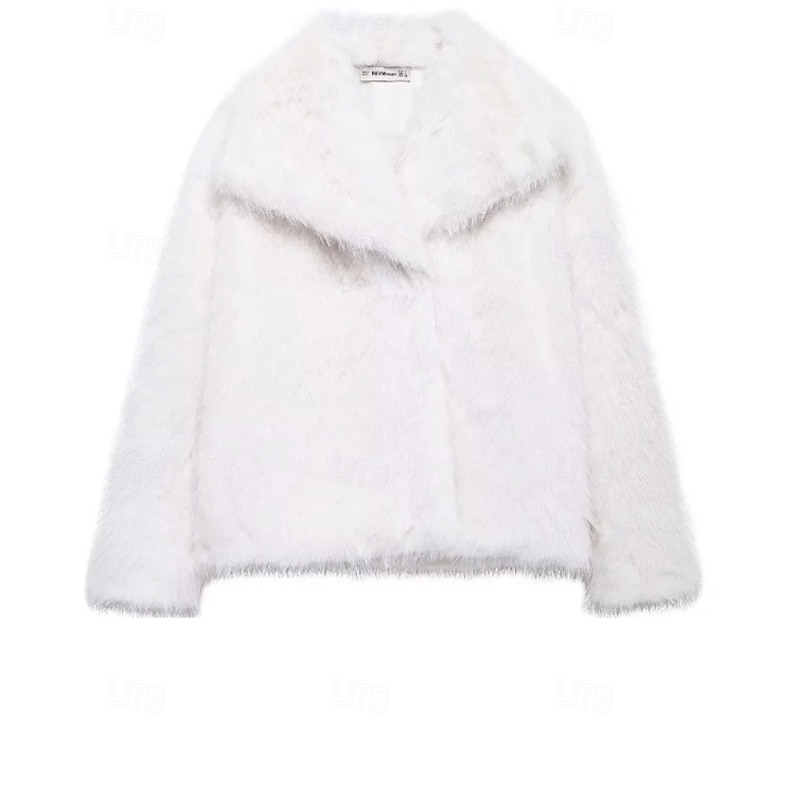 Women's Faux Fur Coat Warm Comfortable Buttons Furs & Leathers Fashion Plain Vacation Street Daily Wear Going out Regular Turndown Regular Fit Long Sleeve Outerwear Black White Khaki Fall Winter3