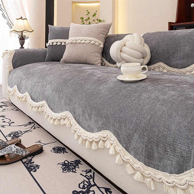 Chenille Couch Cover for Pets, Pet-Friendly Sofa Cushion Slipcover Non-Slip All-Season Sofa Protector Pad for Living Room Decor