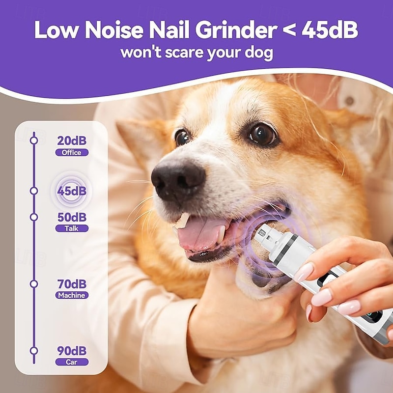 Dog Nail Grinder Quiet, Dog & Cat Nail Grinder with LED Light & Battery Display - Painless Nail Trimmer for Small to Large Pets, Thick Nails, and Sensitive Paws3
