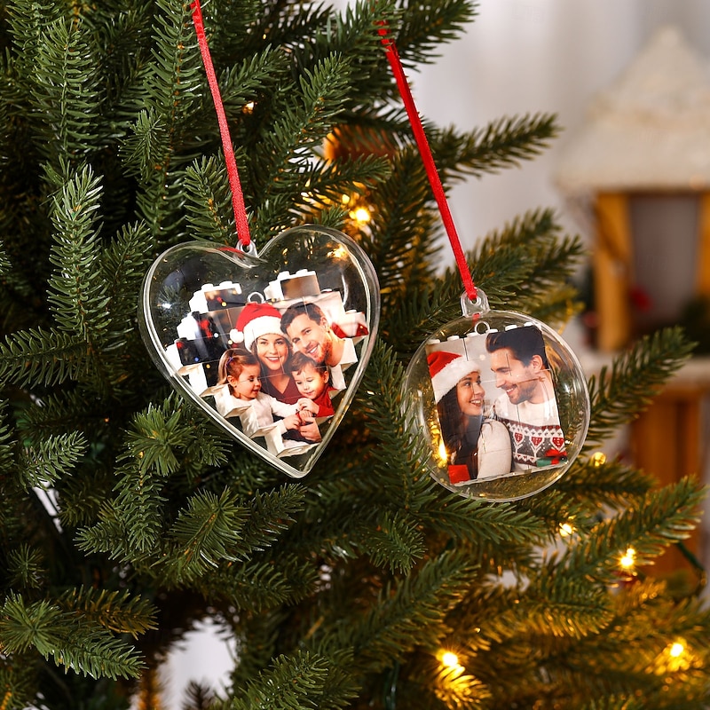 Personalized Photo Puzzle Christmas Ornament Custom Xmas Memory Photo Ball Hanging Pendant, Unique Keepsake Gift for Christmas Tree Decoration3